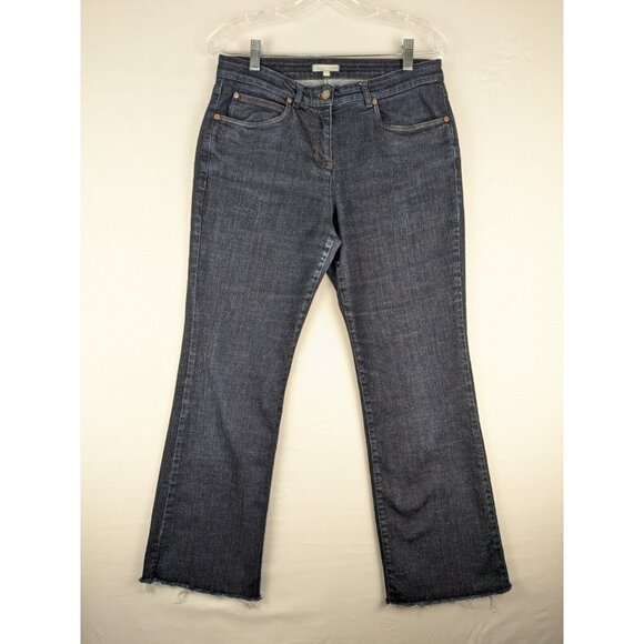 Eileen Fisher Jeans Size Small 30x29 Dark Blue Straight Leg Denim Raw Hem - Picture 1 of 8